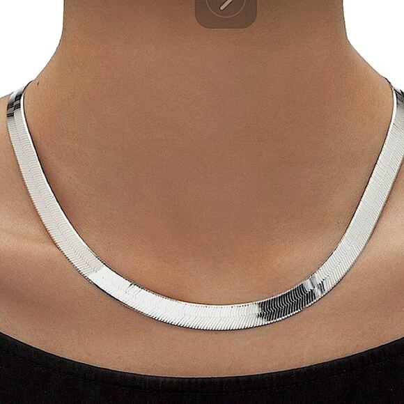 Sterling Silver 10mm Herringbone Necklace, Flat, Snake Unisex - Picture 6 of 10